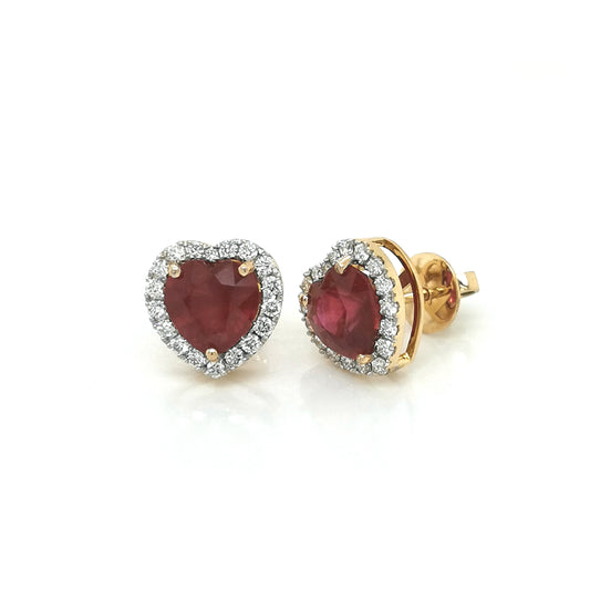 Ruby And Diamond Stud Earrings In 18k Yellow Gold.