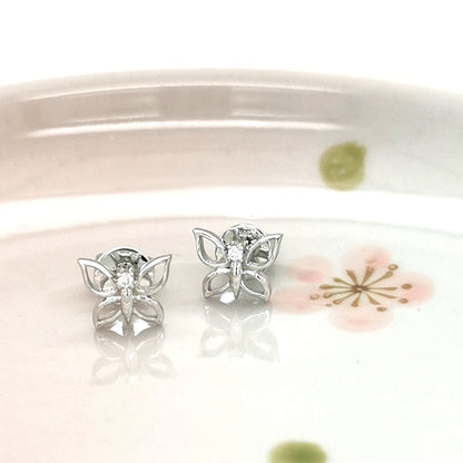 Diamond Butterfly Earrings In 18k White Gold.