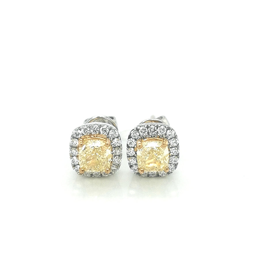 Fancy Yellow Diamond Earrings In 18k White Gold.