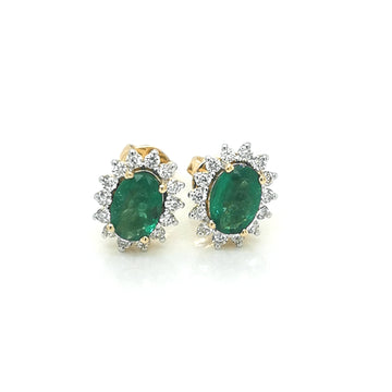 Halo Emerald And Diamond Earrings In 18k Yellow Gold.