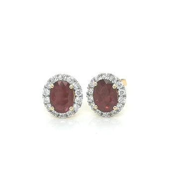 Oval Ruby And Diamond Earrings In 18k Yellow Gold.
