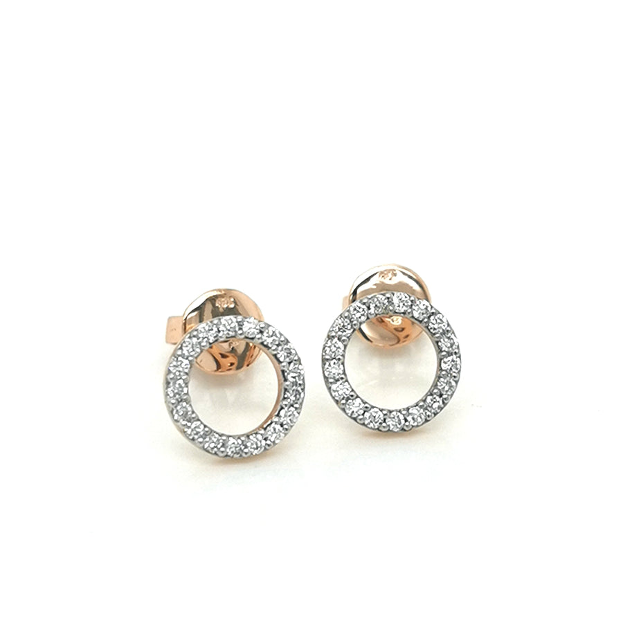 Diamond Circle Stud Earrings In 18k Rose Gold.