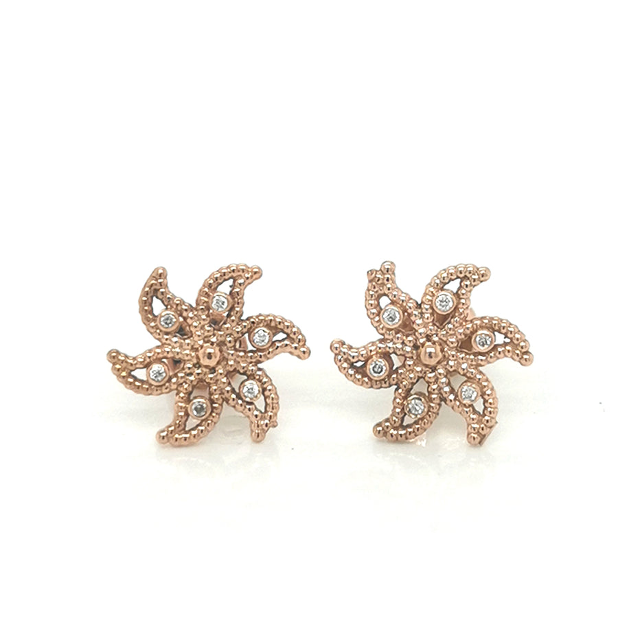 Fancy Floral Diamond Earrings In 18k Rose Gold.