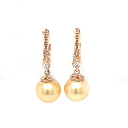 Pearl And Diamond Earrings In 18k Rose Gold.