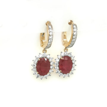 Dangling Rubies From Diamond Huggies, Earrings In 18k Yellow Gold.