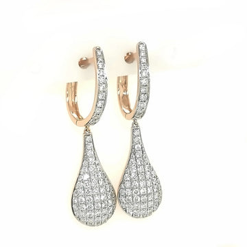 Tear Drop Diamond Huggie Earrings In 18k Rose Gold.