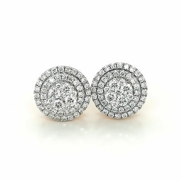 Multiple Halo Diamond Stud Earrings In 18k Rose Gold.