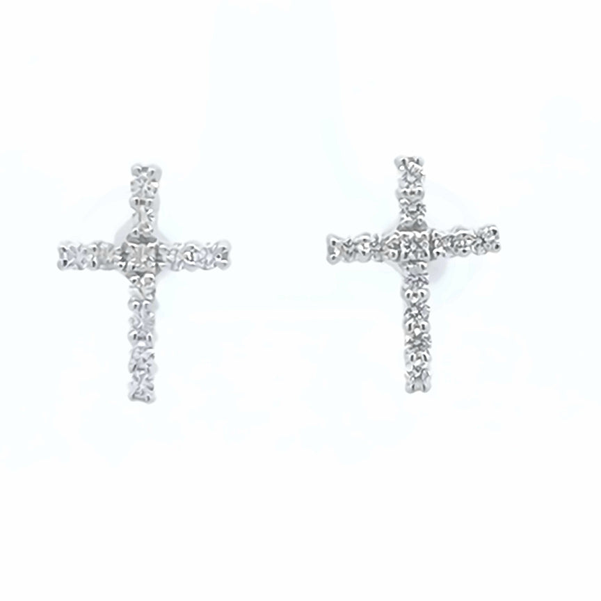 Diamond Cross Stud Earrings In 18k White Gold.