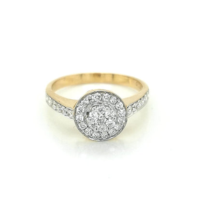 Cluster Diamond Engagement Ring Crafted In 18K Yellow Gold