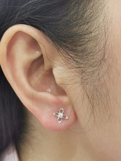 Flower Shape Diamond Stud Earrings Crafted In 18K White Gold