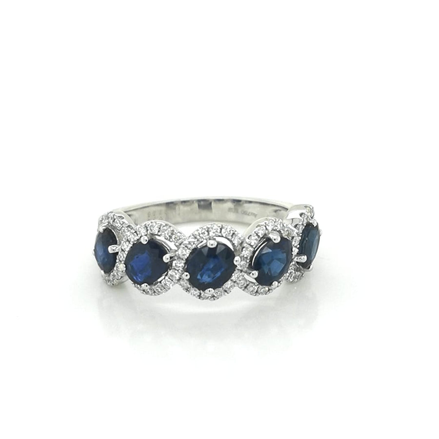 Blue Sapphire Diamond Ring Crafted In 18K White Gold