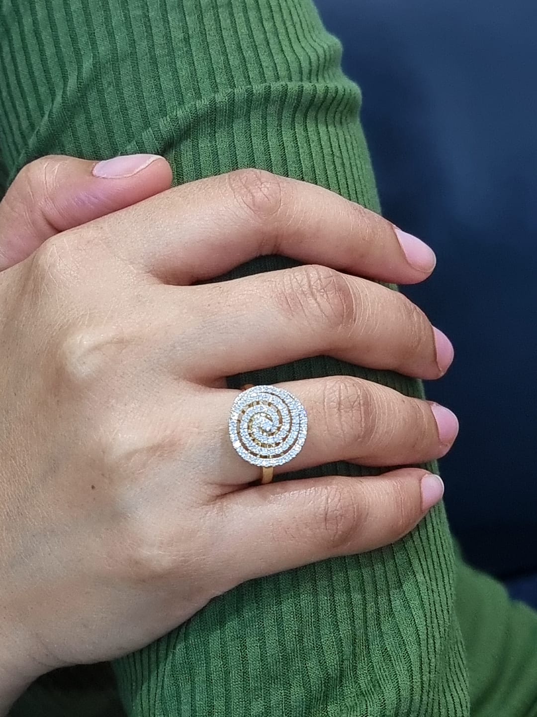 Diamond Swirl Ring In 18k Yellow Gold.