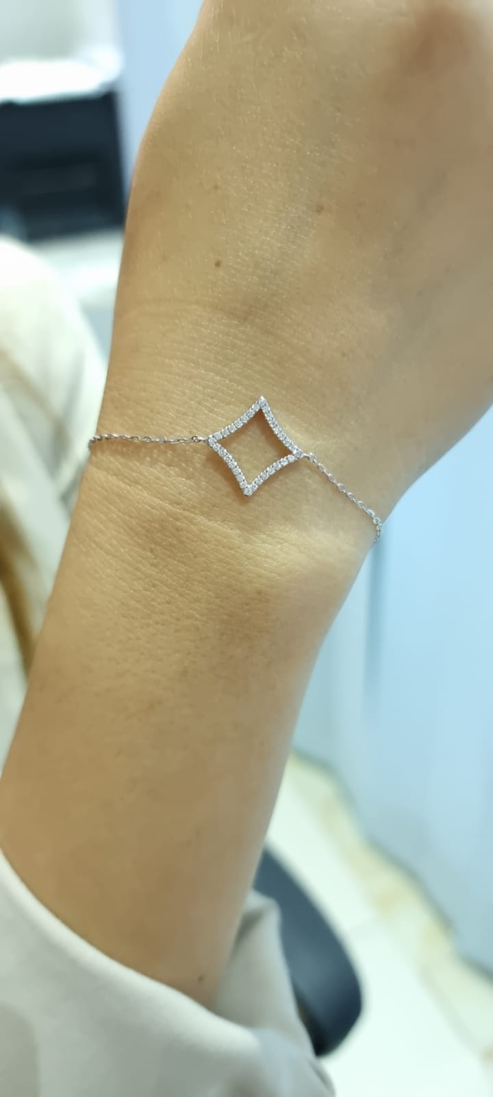Geometric Design Diamond Bracelet In 18k White Gold.