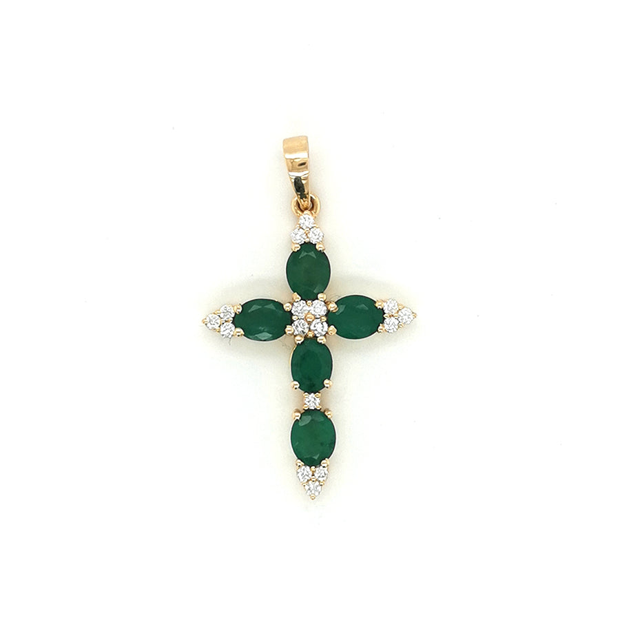 Emerald And Diamond Pendant In 18k Yellow Gold.