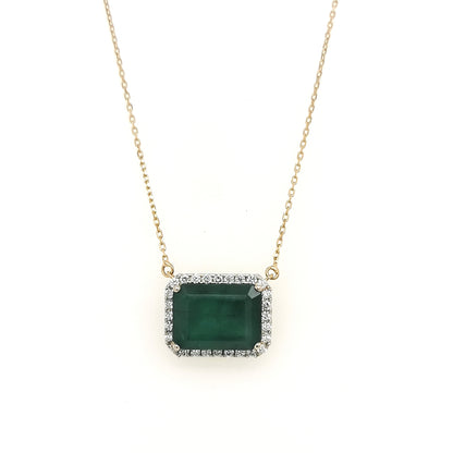 Emerald And Diamond Pendant Necklace In 18k Yellow Gold.