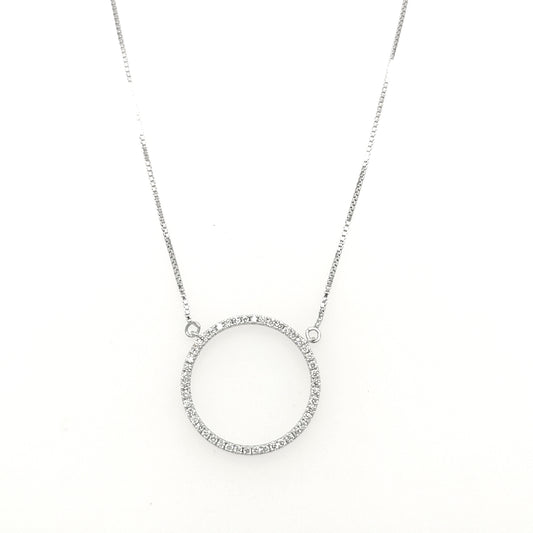 Diamond Circle Necklace In 18k White Gold.
