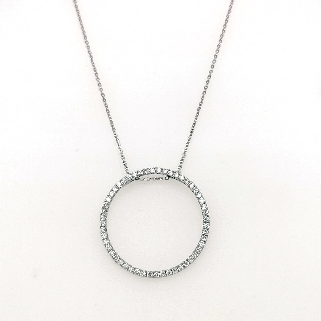 Open Circle Diamond Pendant In 18k White Gold.