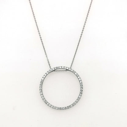 Open Circle Diamond Pendant In 18k White Gold.
