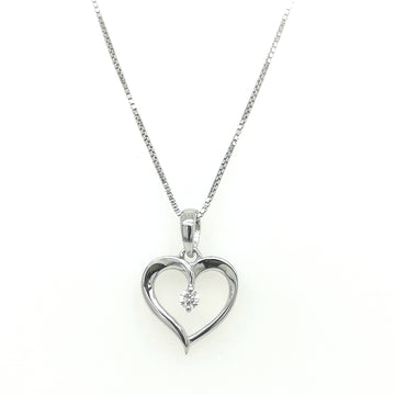 Solitaire Diamond, 18k White Gold Heart Pendant.