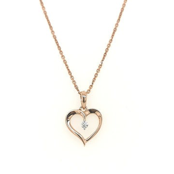 Solitaire Diamond, 18k Rose Gold Heart Pendant.