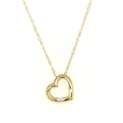 Single Diamond Heart Pendant In 18k Yellow Gold.