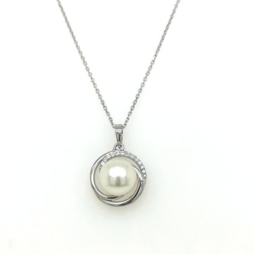 Pearl And Diamond Pendant In 18k White Gold.