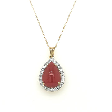 Cabochon Ruby And Diamond Pendant In 18k Yellow Gold.