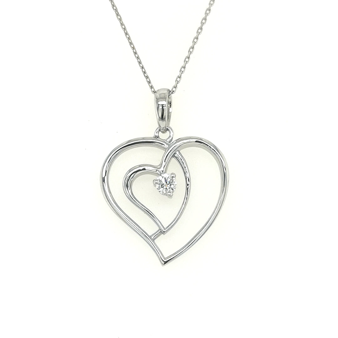 Heart Shaped Pendant With Diamond In 18k White Gold.