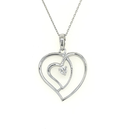 Heart Shaped Pendant With Diamond In 18k White Gold.