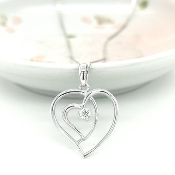 Heart Shaped Pendant With Diamond In 18k White Gold.