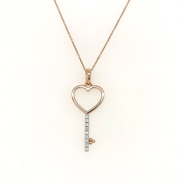 Heart Key Diamond Pendant In 18k Rose Gold.