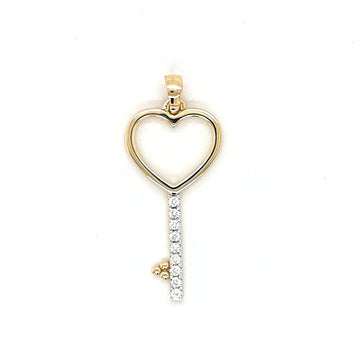 Heart Key Diamond Pendant In 18k Yellow Gold.