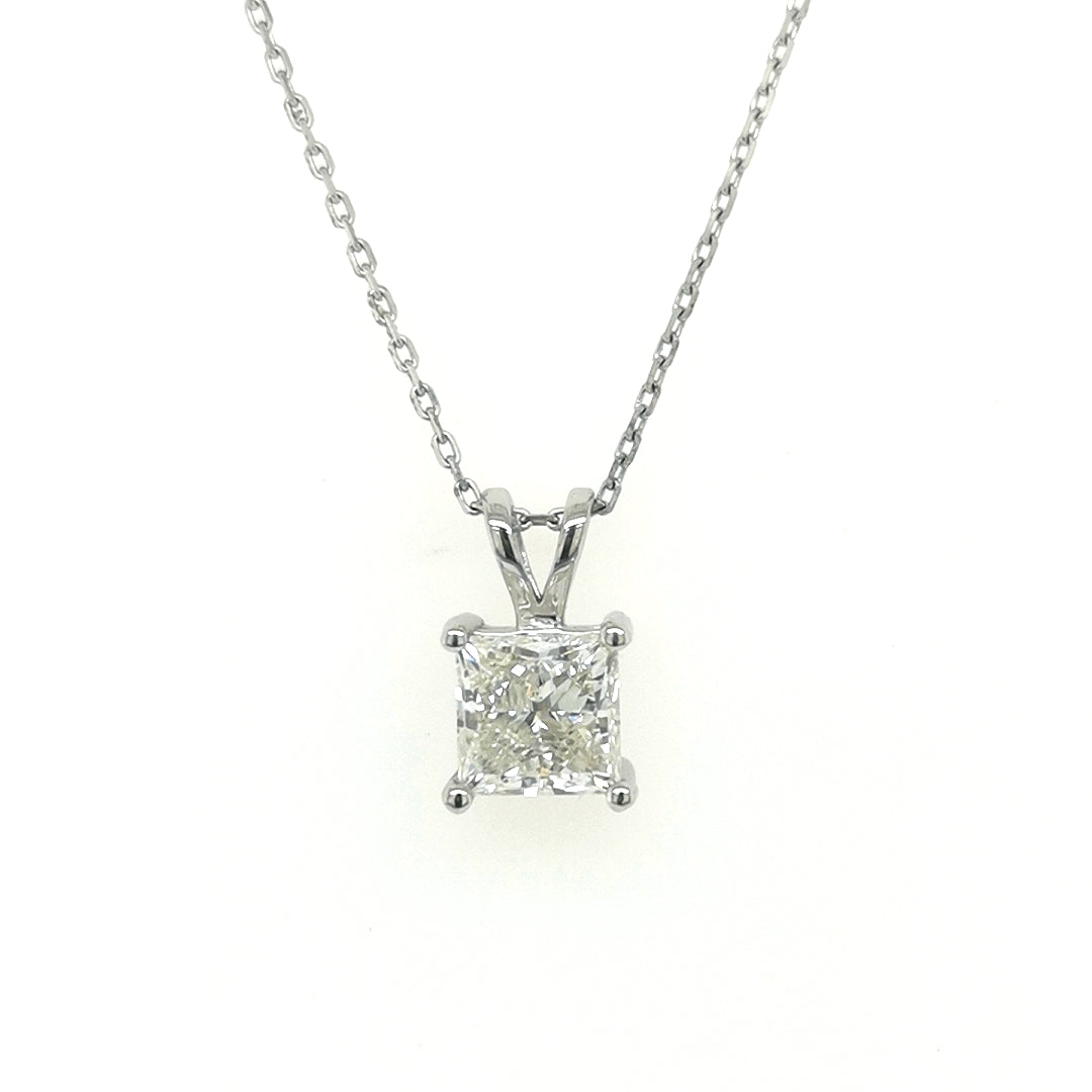 Princess Cut Diamond Pendant In 18k White Gold.