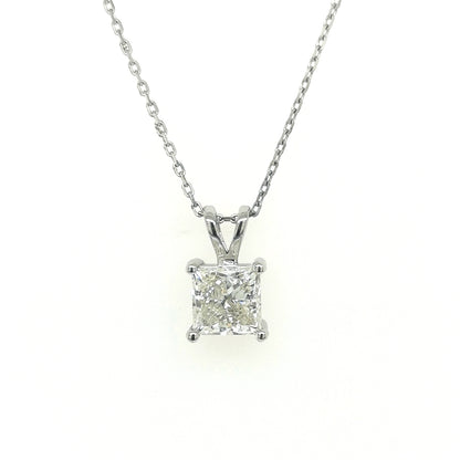 Princess Cut Diamond Pendant In 18k White Gold.