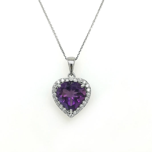 Amethyst And Diamond Pendant In 18k White Gold.