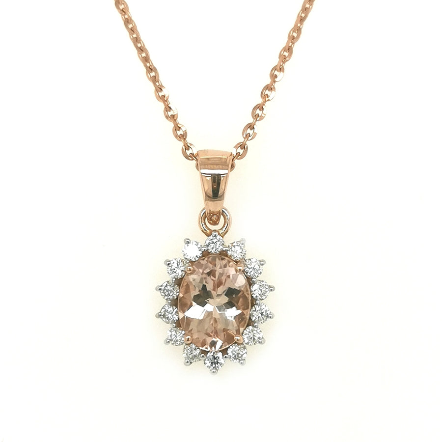Morganite And Diamond Pendant In 18k Rose Gold.