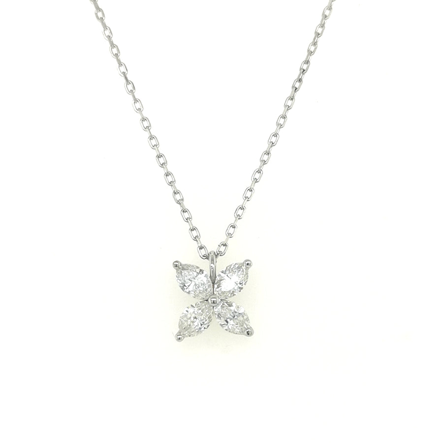 Nature Inspired Floral Design Diamond Pendant Necklace In 18k White Gold.