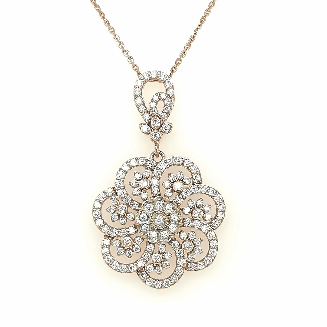 Nature Inspired Jewellery, Diamond Flower Pendant Necklace In 18k Rose Gold.