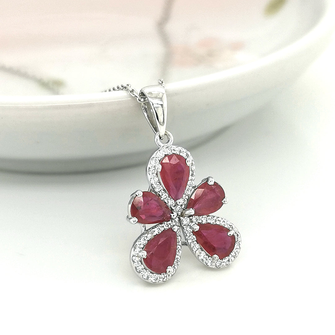 Ruby Diamonds Pendant Necklace July Birthstone